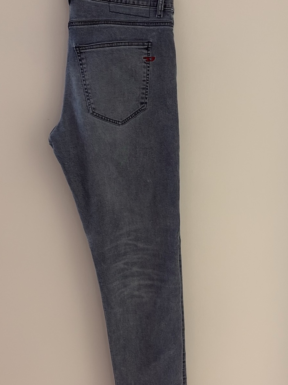 Diesel Men's Slate Grey Slim Straight Jeans with Red Accent